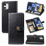 For iPhone 12 Pro Max Retro Solid Color Leather Buckle Phone Case with Lanyard & Photo Frame & Card Slot & Wallet & Stand Function(Black)