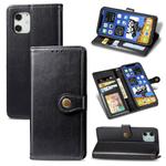 For iPhone 12 / 12 Pro Retro Solid Color Leather Buckle Phone Case with Lanyard & Photo Frame & Card Slot & Wallet & Stand Function(Black)