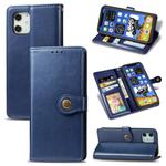 For iPhone 12 / 12 Pro Retro Solid Color Leather Buckle Phone Case with Lanyard & Photo Frame & Card Slot & Wallet & Stand Function(Blue)