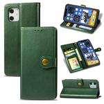 For iPhone 12 / 12 Pro Retro Solid Color Leather Buckle Phone Case with Lanyard & Photo Frame & Card Slot & Wallet & Stand Function(Green)