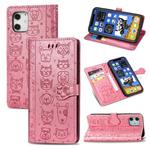 For iPhone 12 Pro Max Cute Cat and Dog Embossed Horizontal Flip Leather Case with Holder & Card Slots & Wallet & Lanyard(Pink)