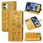 For iPhone 12 Pro Max Cute Cat and Dog Embossed Horizontal Flip Leather Case with Holder & Card Slots & Wallet & Lanyard(Yellow)