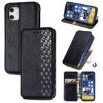 For iPhone 12 mini Cubic Grid Pressed Horizontal Flip Magnetic PU Leather Case with Holder & Card Slots & Wallet(Black)