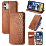 For iPhone 12 mini Cubic Grid Pressed Horizontal Flip Magnetic PU Leather Case with Holder & Card Slots & Wallet(Brown)