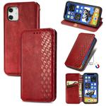 For iPhone 12 mini Cubic Grid Pressed Horizontal Flip Magnetic PU Leather Case with Holder & Card Slots & Wallet(Red)