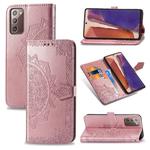 For Samsung Galaxy Note20 Halfway Mandala Embossing Pattern Horizontal Flip Leather Case with Holder & Card Slots & Wallet & Lanyard(Rose Gold)