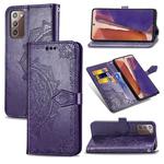 For Samsung Galaxy Note20 Halfway Mandala Embossing Pattern Horizontal Flip Leather Case with Holder & Card Slots & Wallet & Lanyard(Purple)