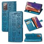 For Samsung Galaxy Note20 Ultra Cute Cat and Dog Embossed Horizontal Flip Leather Case with Bracket / Card Slot / Wallet / Lanyard(Blue)