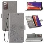 For Samsung Galaxy Note20 Four-leaf Clasp Embossed Buckle Mobile Phone Protection Leather Case with Lanyard & Card Slot & Wallet & Bracket Function(Grey)