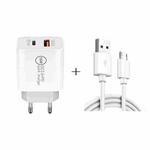 SDC-18W 18W PD + QC 3.0 USB Dual Fast Charging Universal Travel Charger with Micro USB Fast Charging Data Cable, EU Plug