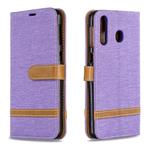 Color Matching Denim Texture Leather Case for Galaxy  M30, with Holder & Card Slots & Wallet & Lanyard(Purple)
