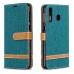 Color Matching Denim Texture Leather Case for Galaxy  M30, with Holder & Card Slots & Wallet & Lanyard(Green)