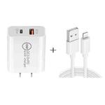 SDC-18W 18W PD 3.0 Type-C / USB-C + QC 3.0 USB Dual Fast Charging Universal Travel Charger with USB to 8 Pin Fast Charging Data Cable, US Plug