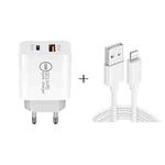 SDC-18W 18W PD 3.0 Type-C / USB-C + QC 3.0 USB Dual Fast Charging Universal Travel Charger with USB to 8 Pin Fast Charging Data Cable, EU Plug