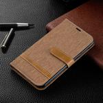 Color Matching Denim Texture Leather Case for Galaxy  M10, with Holder & Card Slots & Wallet & Lanyard(Brown)