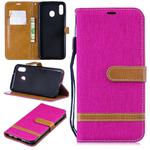 Color Matching Denim Texture Leather Case for Galaxy  M20, with Holder & Card Slots & Wallet & Lanyard(Rose Red)