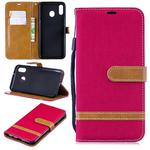 Color Matching Denim Texture Leather Case for Galaxy  M20, with Holder & Card Slots & Wallet & Lanyard(Red)