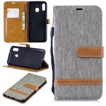 Color Matching Denim Texture Leather Case for Galaxy  M20, with Holder & Card Slots & Wallet & Lanyard(Gray)