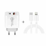 SDC-18W 18W PD 3.0 Type-C / USB-C + QC 3.0 USB Dual Fast Charging Universal Travel Charger with Type-C / USB-C to 8 Pin Fast Charging Data Cable, EU PLUG