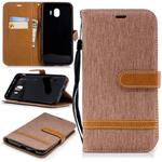 Color Matching Denim Texture Leather Case for Galaxy J4 (2018), with Holder & Card Slots & Wallet & Lanyard(Brown)