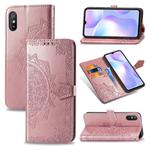 For Xiaomi Redmi 9A Halfway Mandala Embossing Pattern Horizontal Flip Leather Case with Holder & Card Slots & Wallet & Lanyard(Rose Gold)