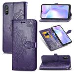 For Xiaomi Redmi 9A Halfway Mandala Embossing Pattern Horizontal Flip Leather Case with Holder & Card Slots & Wallet & Lanyard(Purple)