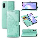 For Xiaomi Redmi 9A Halfway Mandala Embossing Pattern Horizontal Flip Leather Case with Holder & Card Slots & Wallet & Lanyard(Green)