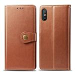 For Xiaomi Redmi 9A Retro Solid Color Leather Buckle Phone Case with Lanyard & Photo Frame & Card Slot & Wallet & Stand Function(Brown)