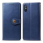 For Xiaomi Redmi 9A Retro Solid Color Leather Buckle Phone Case with Lanyard & Photo Frame & Card Slot & Wallet & Stand Function(Blue)