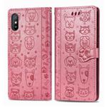 For Xiaomi Redmi 9A Cute Cat and Dog Embossed Horizontal Flip Leather Case with Holder & Card Slots & Wallet & Lanyard(Pink)