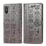 For Xiaomi Redmi 9A Cute Cat and Dog Embossed Horizontal Flip Leather Case with Holder & Card Slots & Wallet & Lanyard(Grey)