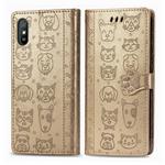 For Xiaomi Redmi 9A Cute Cat and Dog Embossed Horizontal Flip Leather Case with Holder & Card Slots & Wallet & Lanyard(Gold)