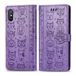 For Xiaomi Redmi 9A Cute Cat and Dog Embossed Horizontal Flip Leather Case with Holder & Card Slots & Wallet & Lanyard(Purple)