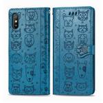For Xiaomi Redmi 9A Cute Cat and Dog Embossed Horizontal Flip Leather Case with Holder & Card Slots & Wallet & Lanyard(Blue)