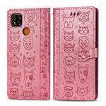 For Xiaomi Redmi 9C Cute Cat and Dog Embossed Horizontal Flip Leather Case with Holder & Card Slots & Wallet & Lanyard(Pink)