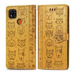 For Xiaomi Redmi 9C Cute Cat and Dog Embossed Horizontal Flip Leather Case with Holder & Card Slots & Wallet & Lanyard(Yellow)