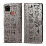 For Xiaomi Redmi 9C Cute Cat and Dog Embossed Horizontal Flip Leather Case with Holder & Card Slots & Wallet & Lanyard(Grey)