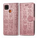 For Xiaomi Redmi 9C Cute Cat and Dog Embossed Horizontal Flip Leather Case with Holder & Card Slots & Wallet & Lanyard(Rose Gold)