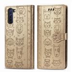 For OPPO  Reno3 A Cute Cat and Dog Embossed Horizontal Flip Leather Case with Holder & Card Slots & Wallet & Lanyard(Gold)