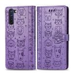 For OPPO  Reno3 A Cute Cat and Dog Embossed Horizontal Flip Leather Case with Holder & Card Slots & Wallet & Lanyard(Purple)