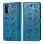 For OPPO  Reno3 A Cute Cat and Dog Embossed Horizontal Flip Leather Case with Holder & Card Slots & Wallet & Lanyard(Blue)