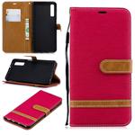 Color Matching Denim Texture Leather Case for Galaxy  A7 / A750 , with Holder & Card Slots & Wallet & Lanyard(Red)