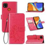 For Xiaomi Redmi 9C Four-leaf Clasp Embossed Buckle Horizontal Flip TPU + PU Leather Case with Lanyard & Card Slot & Wallet & Holder(Magenta)