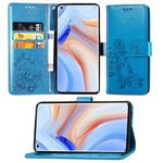 For OPPO Reno4 Pro Four-leaf Clasp Embossed Buckle Horizontal Flip TPU + PU Leather Case with Lanyard & Card Slot & Wallet & Holder(Blue)