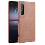 For Sony Xperia 1 II Shockproof Crocodile Texture PC + PU Case(Brown)
