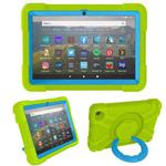 For Amazon Kindle Fire HD8 (2020) PC + Silicone Shockproof Combination Case with 360 Degree Rotating Holder & Handle(Glass Green + Blue)