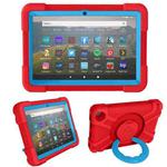 For Amazon Kindle Fire HD8 (2020) PC + Silicone Shockproof Combination Case with 360 Degree Rotating Holder & Handle(Red + Blue)
