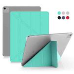 For iPad Pro 12.9 inch (2020) Multi-folding Horizontal Flip Shockproof Transparent PC + PU Leather Tablet Case with Sleep / Wake-up Function(Mint green)