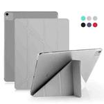 For iPad Pro 12.9 inch (2020) Multi-folding Horizontal Flip Shockproof Transparent PC + PU Leather Tablet Case with Sleep / Wake-up Function(Grey)