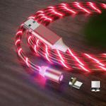 2 in 1 USB to Type-C / USB-C + Micro USB Magnetic Absorption Colorful Streamer Charging Cable, Length: 1m(Red Light)